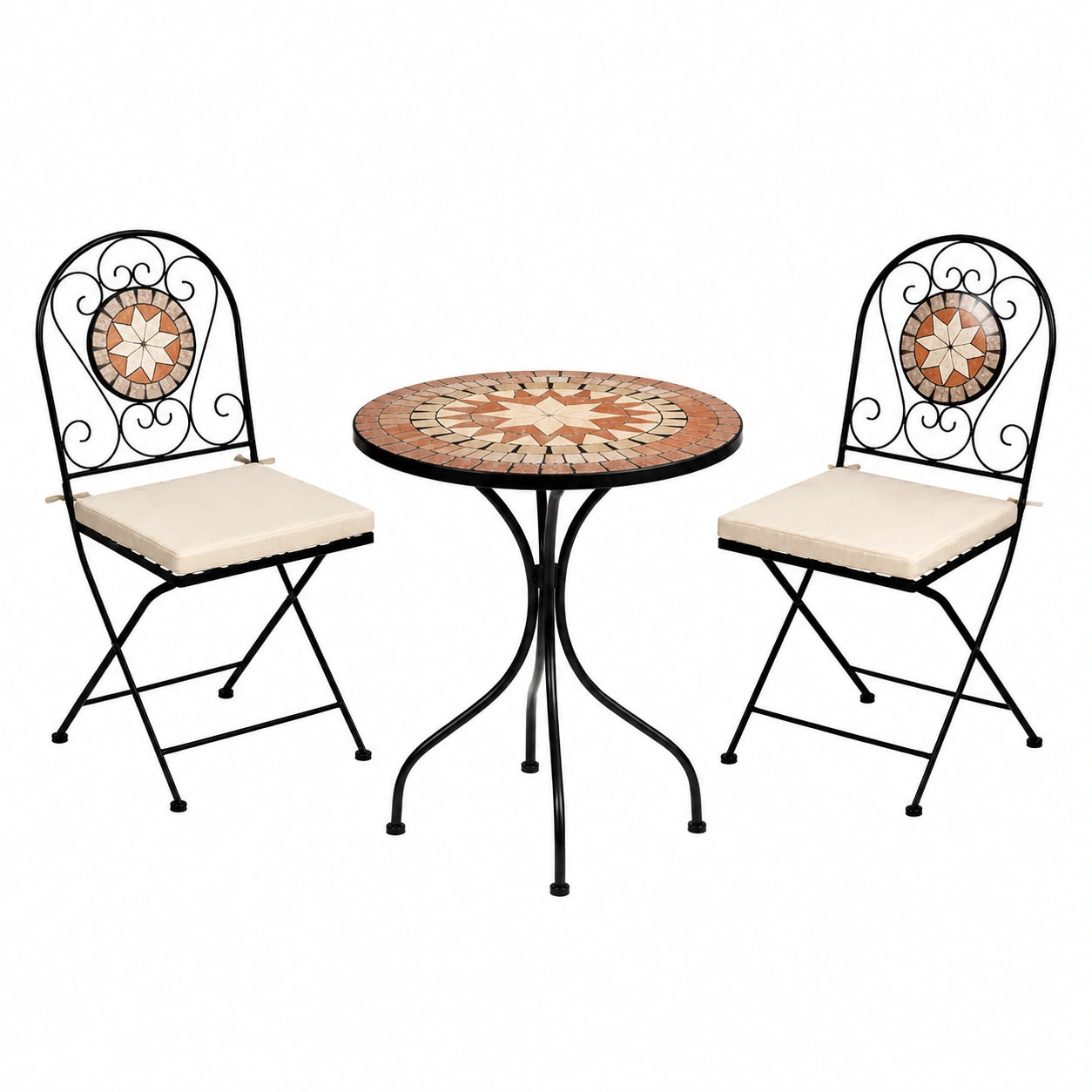 5-teiliges Mosaik Gartenmöbel Set mit Bistrotisch und Stühlen