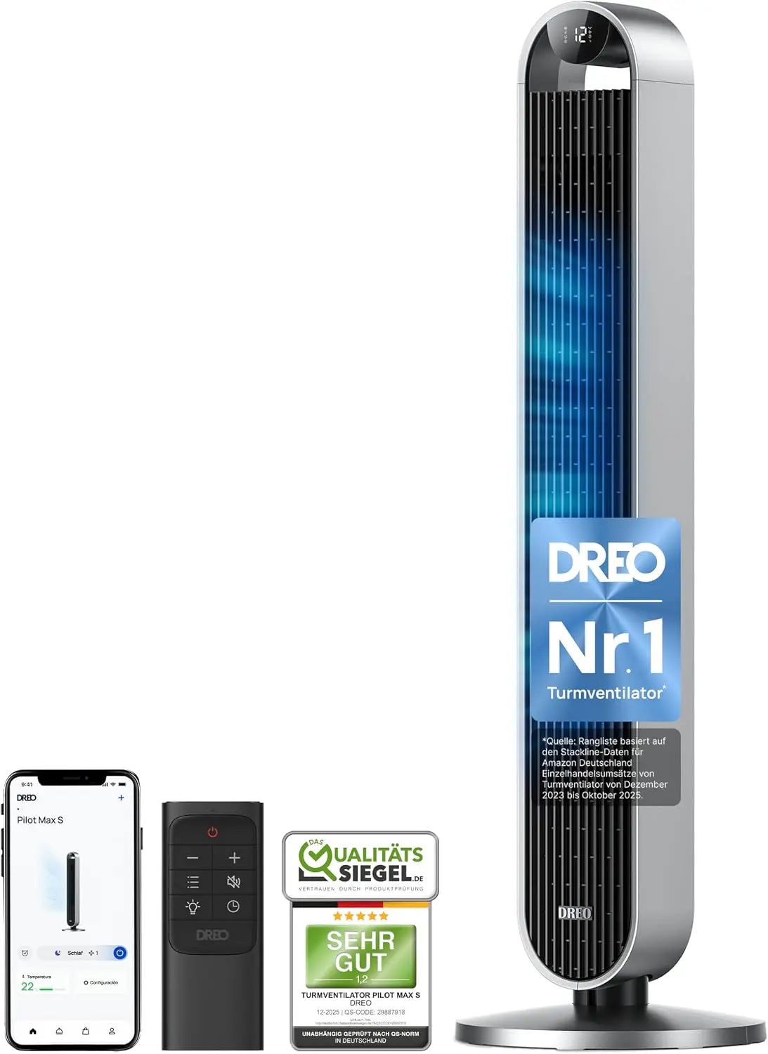 DREO Ventilator 25dB mit Fernbedienung und Timer