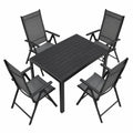 LIFERUN Gartenmöbel Set, Aluminium Balkonmöbel, 4 Verstellbare Hochlehner Klappstühle und Wetterfester Terrassentisch, Schwarz