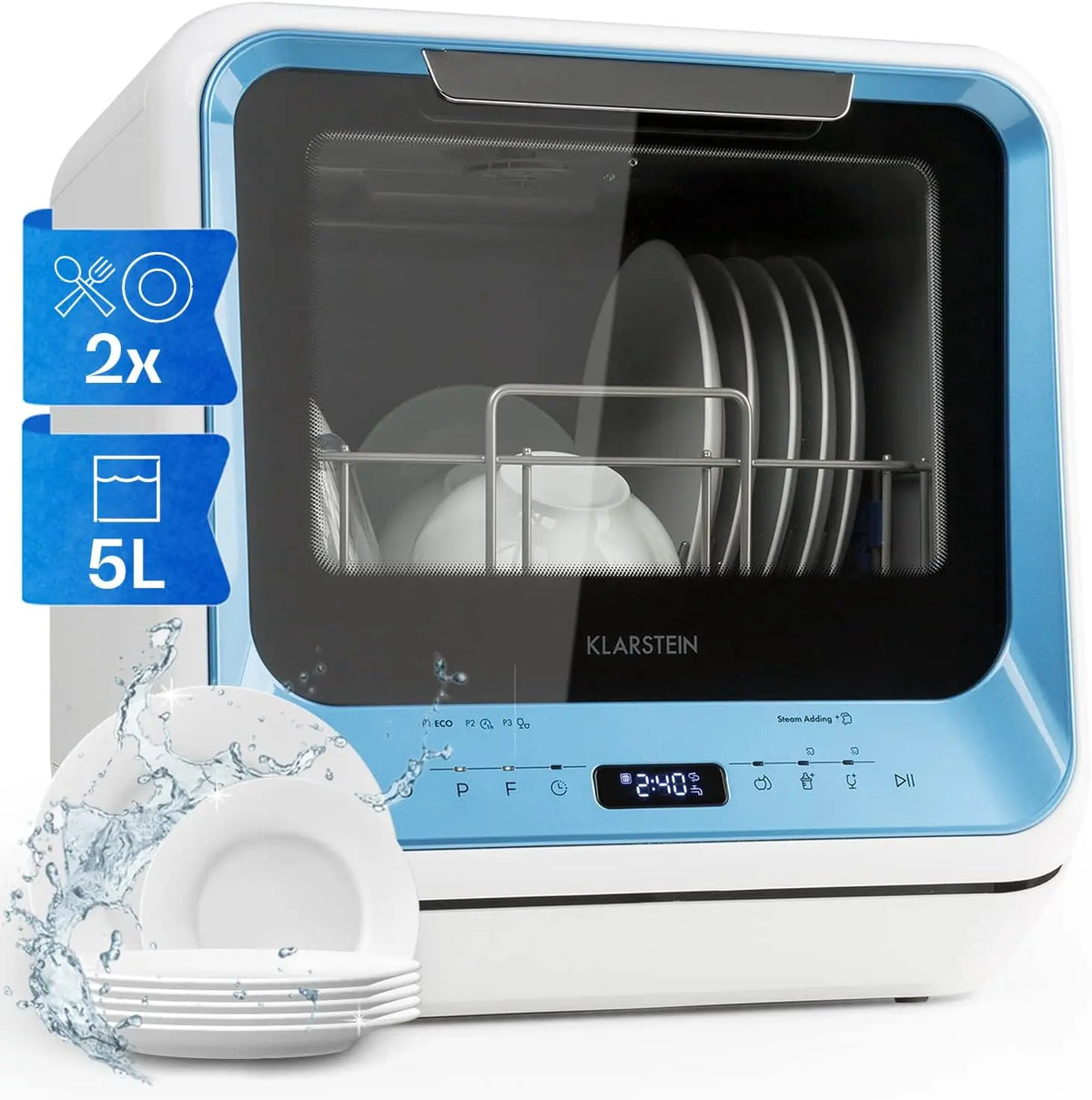 Geschirrspüler 5L 58dB mit Display Blau