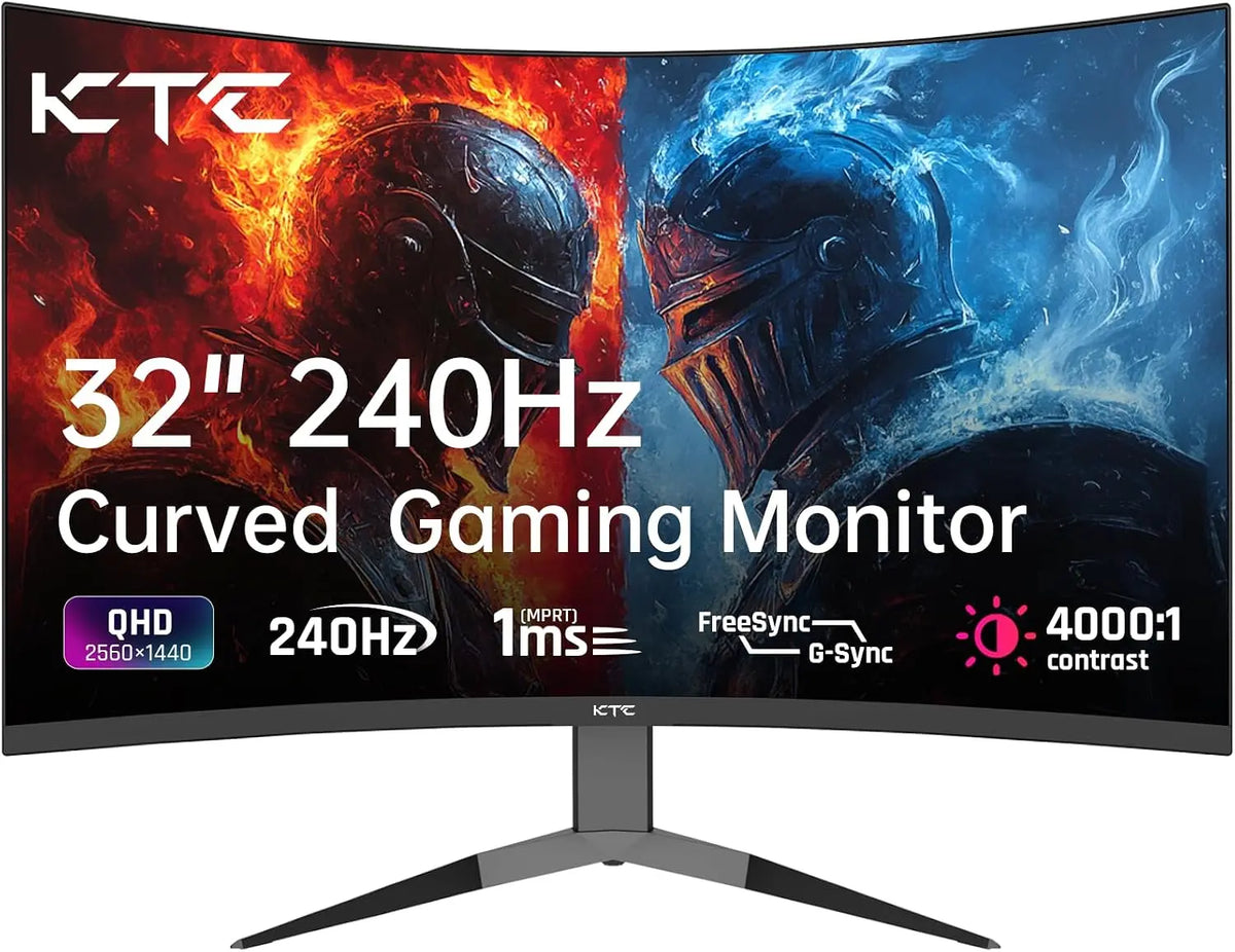 KTC 32 Zoll Monitor Curved 1000R, 2K WQHD (2560x1440p) 240Hz Gaming Monitor, 1ms, Adaptive Sync, 122% sRGB, 4000:1 Kontrast, 2 x DP 1.4 (240Hz), 2...