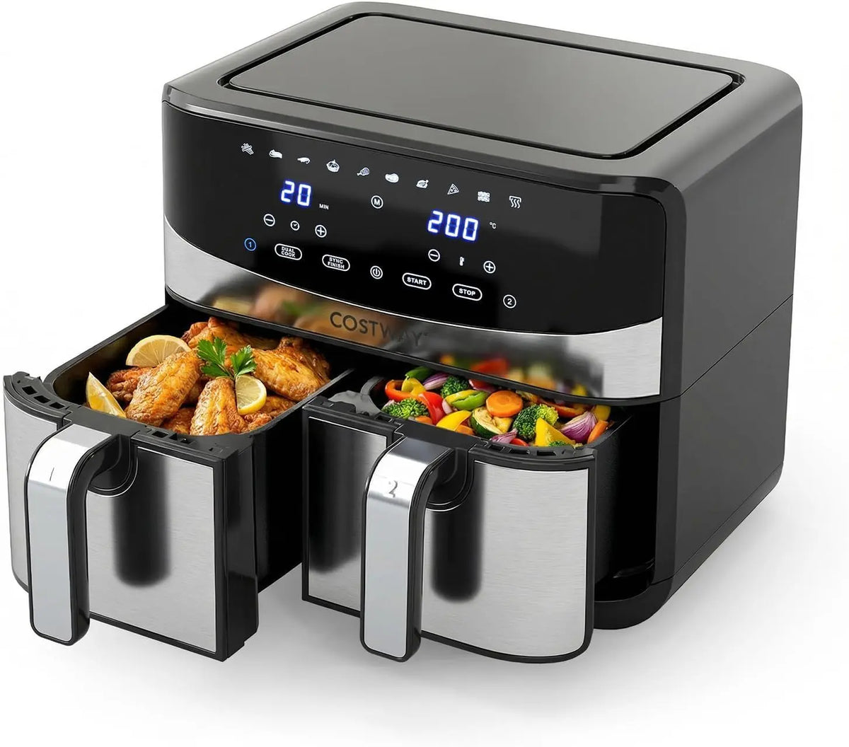 Heißluftfritteuse 2100W 8 L mit zwei Garzonen