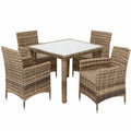 Polyrattan Gartenmöbel Set für 4 Personen mit Glastisch - Beige/Braun