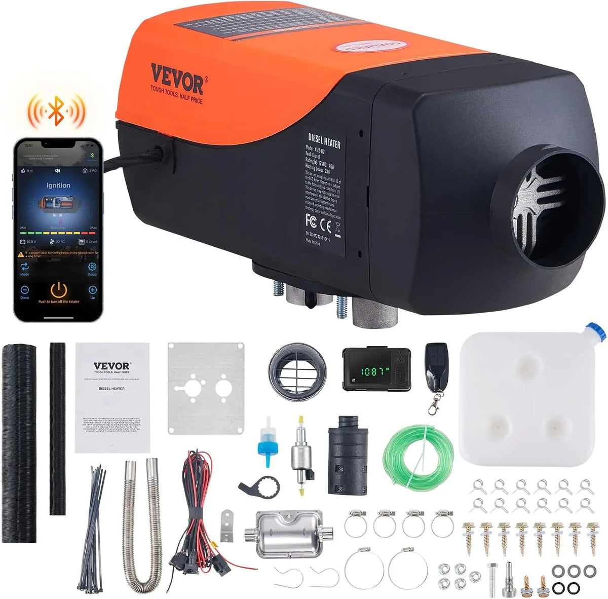 VEVOR Diesel-Standheizung 12 V 2 kW 0,26 L mit Fernbedienung und Display