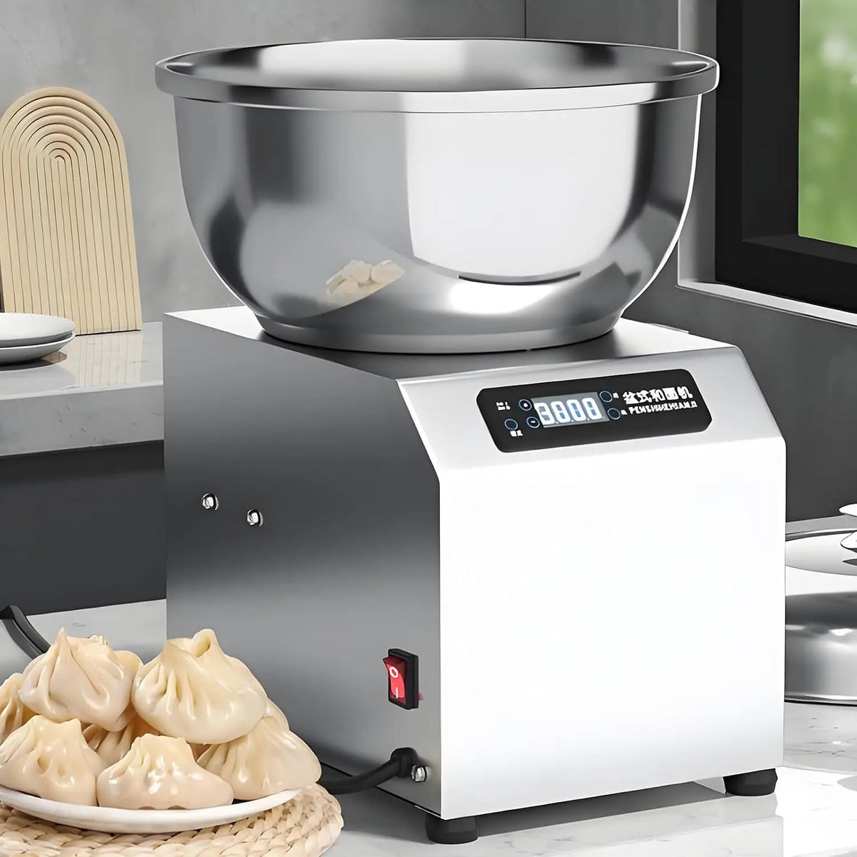 Küchenmaschine mit Timer und Edelstahl Silber
