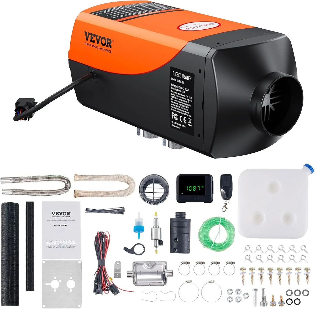 VEVOR Diesel-Standheizung 24 V 2 kW 0,26 L mit Fernbedienung und Display