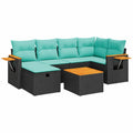 7-teilige Poly Rattan Gartenmöbel-Set Schwarz, Terrassen-Garnitur mit Kissen und Stauraum, Wetterfeste Möbel für Garten, Balkon