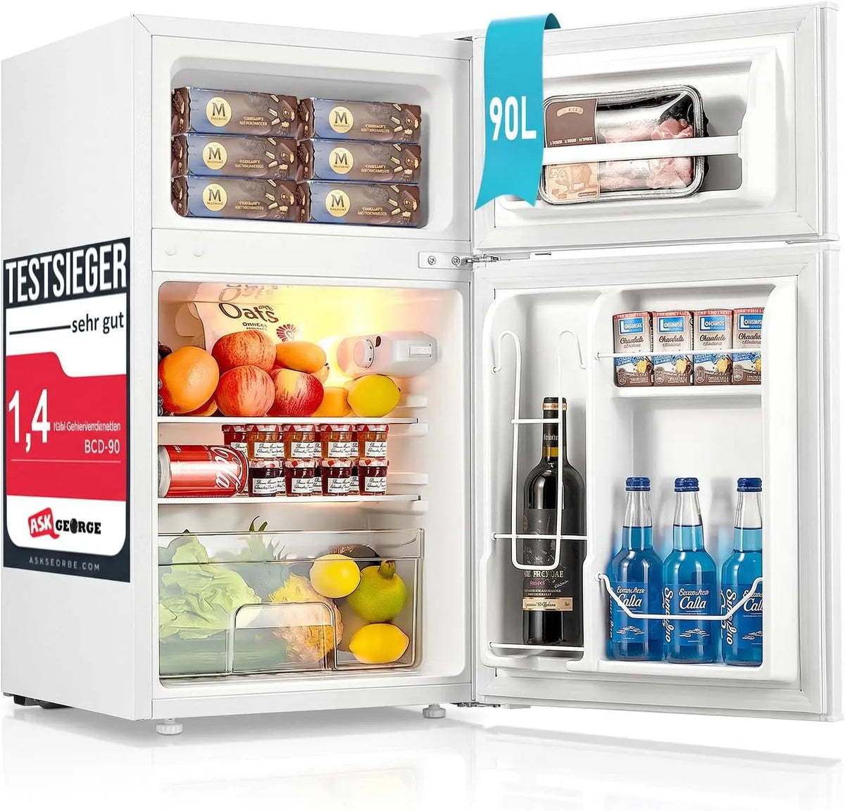 Kühlschrank 90L 43 dB Weiß für Haushalt und Alltag