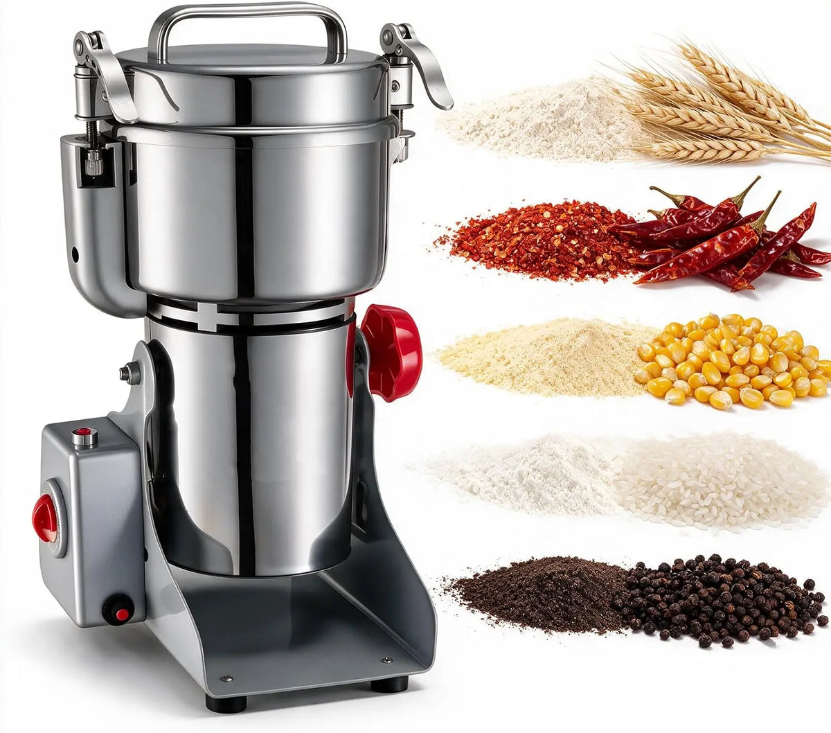 VEVOR Getreidemühle 2100 W mit Schwenkfunktion und Edelstahl Silber