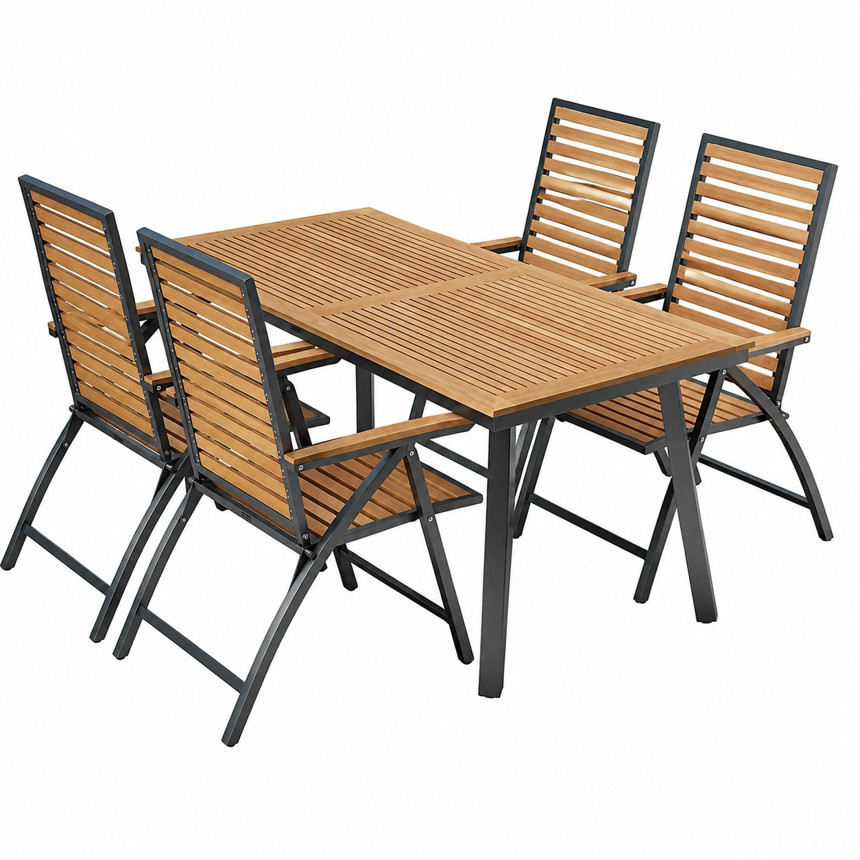 ALEOS Edelstahl-Teak Gartenset Nassau mit Tisch 160x90 cm und 4 Hochlehnern in A-Grade Teakholz Gastronomiequalität