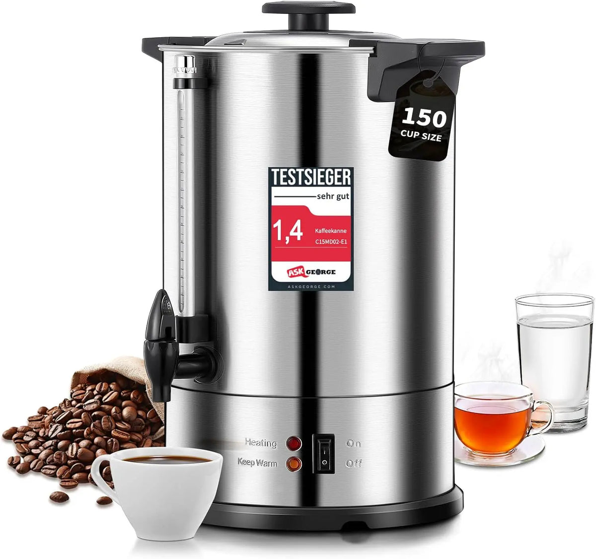 Kaffeemaschine 1500W 15L mit Edelstahl Silber