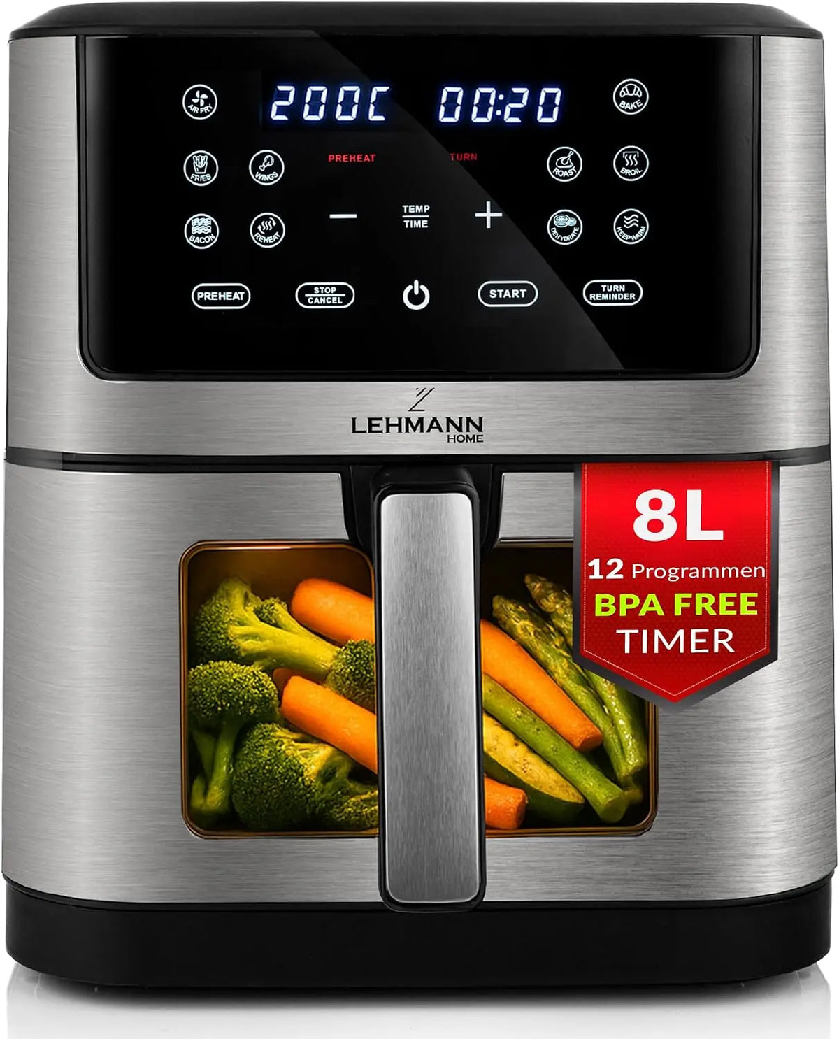Heißluftfritteuse 8L mit Display und Timer