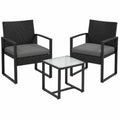 SONGMICS 3-teiliges Gartenmöbel-Set aus Polyrattan, Tisch und Stühle, wetterfest, für Terrasse und Balkon, schwarz-grau