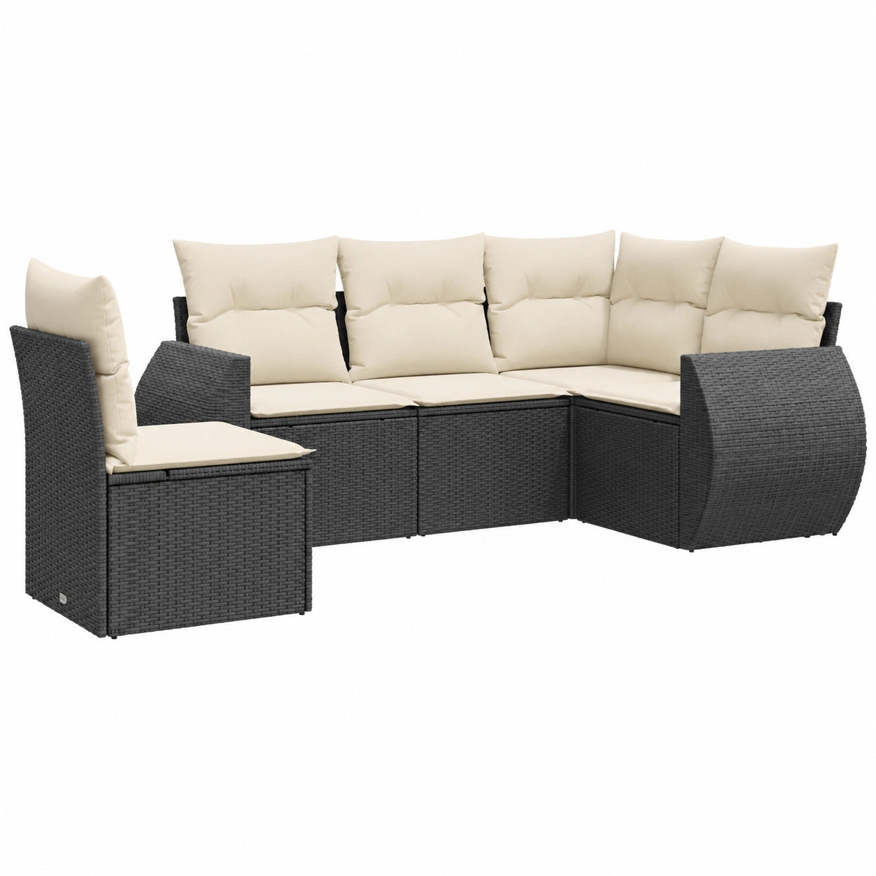 5-teiliges Gartenmöbel-Set aus Polyrattan, witterungsbeständiges Outdoor-Set mit Kissen, modulare Terrassenmöbel-Garnitur in Schwarz