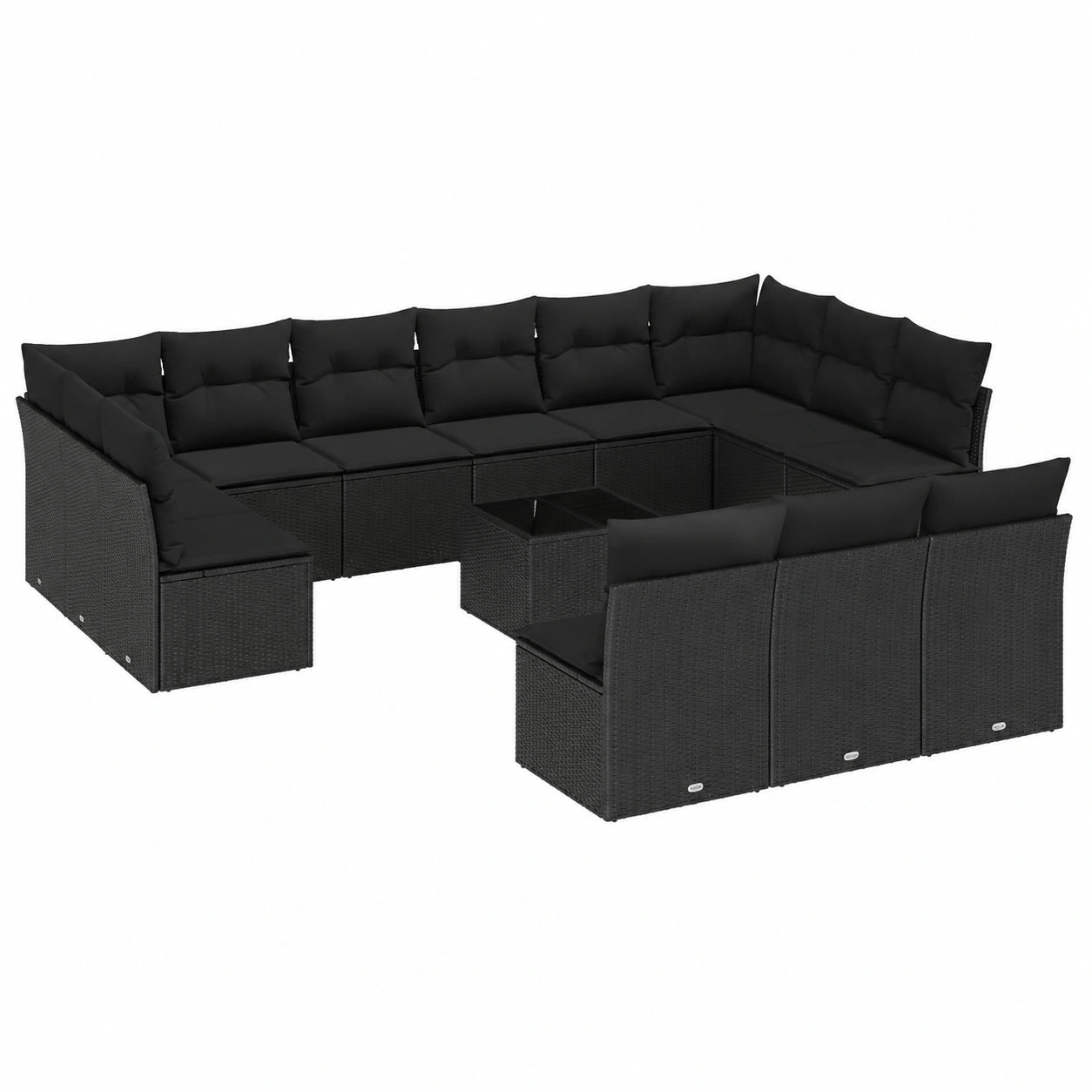 Modulares Outdoor-Gartenmöbel-Set aus schwarzem Poly-Rattan mit Kissen, wetterfest und ideal für Terrasse und Balkon