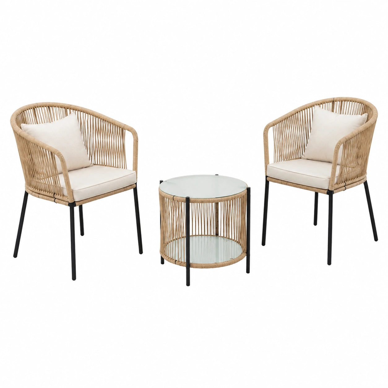 ESTEXO Balkon-Bistroset für 2 Personen, Rope-Design, Beige