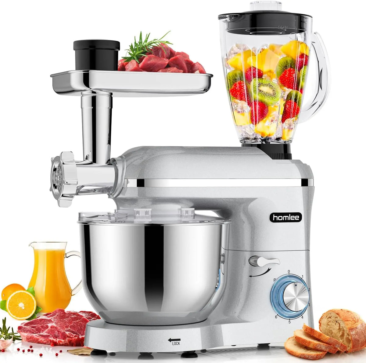 Küchenmaschine 2000W 1.5L 3 in 1 mit Edelstahl