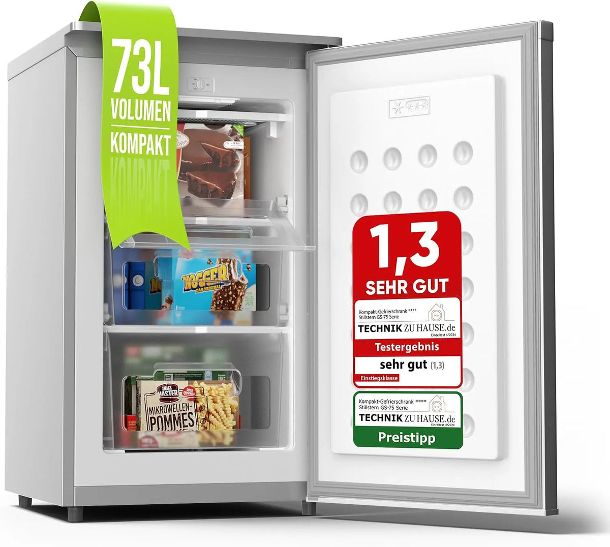 Gefrierschrank R600A 73L mit 4-Sterne-Gefrierfach Silber
