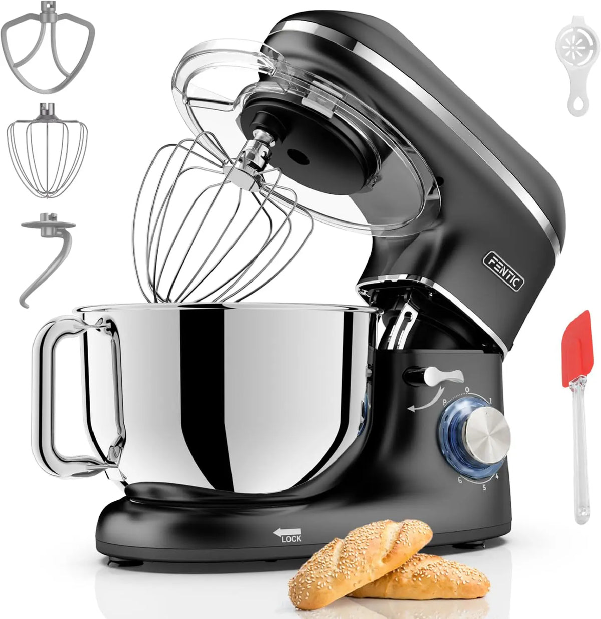 Küchenmaschine 2000W 6,2 L mit Edelstahl Schwarz