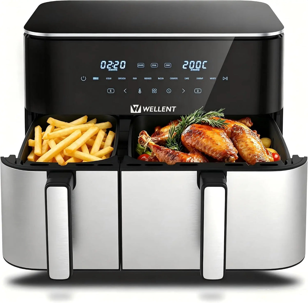 WELLENT Heißluftfritteuse 11L mit zwei Garzonen