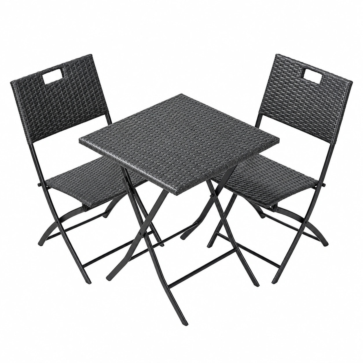 LIFERUN 3-teiliges Rattan Balkon-Set, klappbare Gartenmöbel, 1 Tisch & 2 Stühle, Grau