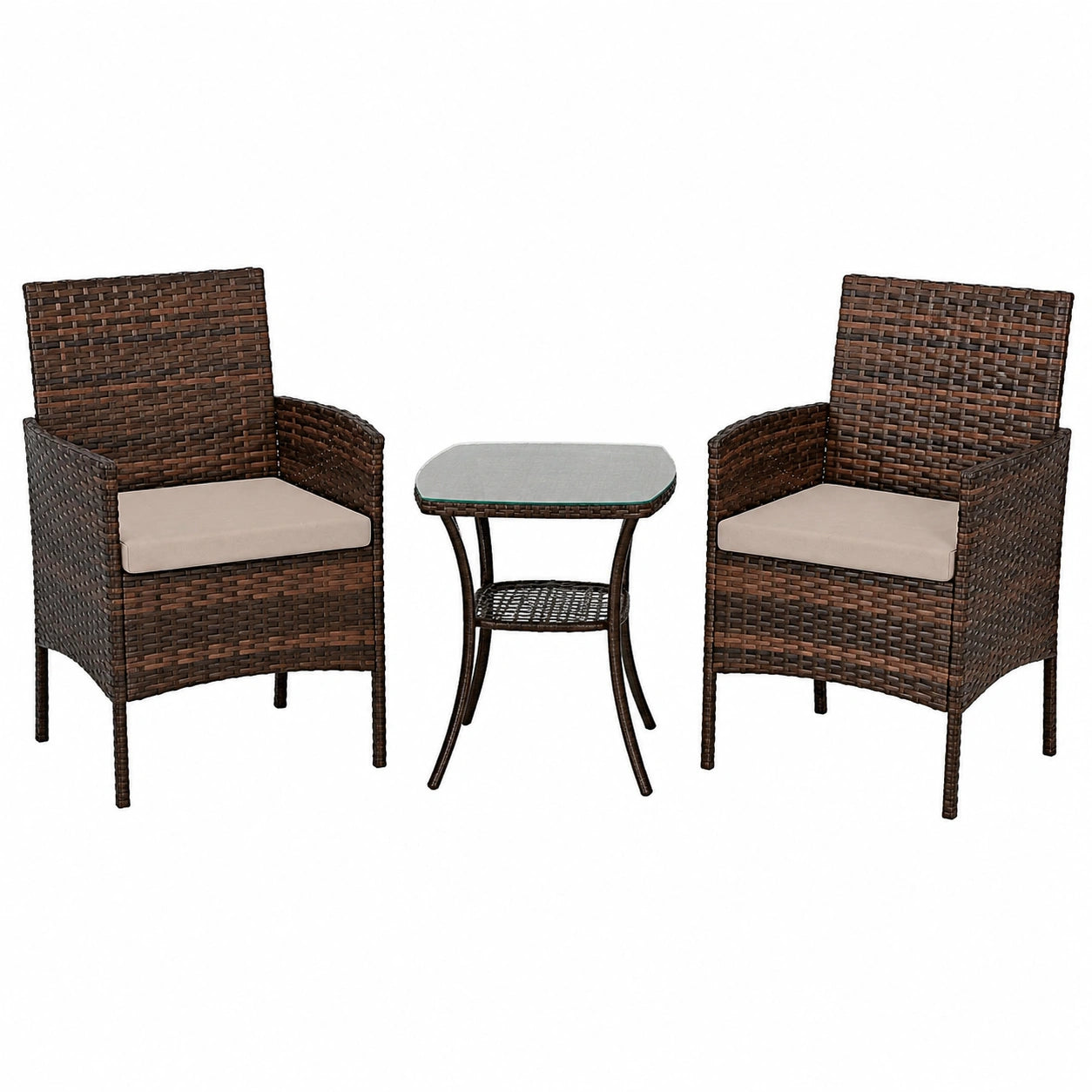 Amopatio Rattan Balkonmöbel Set, 3-teiliges Wetterfestes Gartenlounge-Set, Bistrotisch mit 2 Stühlen, Terrassenmöbel in Braun