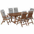Hochwertiges Gartenmöbel-Set aus Holz mit Ausziehtisch und 6 Stühlen, Dunkelbraun mit grauen Auflagen