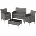 UDPATIO 4-Personen Polyrattan Gartenset mit Sofa, Stühlen und Tisch, Inklusive Kissen, Balkon- und Terrassenmöbel, Grau-Dunkelgrau