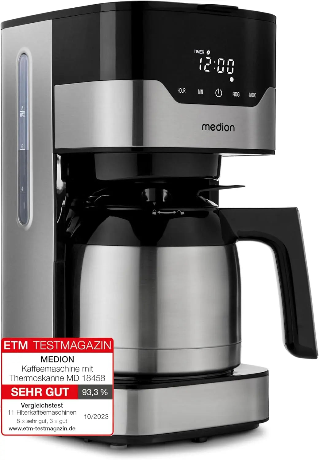 Medion Kaffeemaschine MD18458 1,2 Liter mit Display und Timer Silber