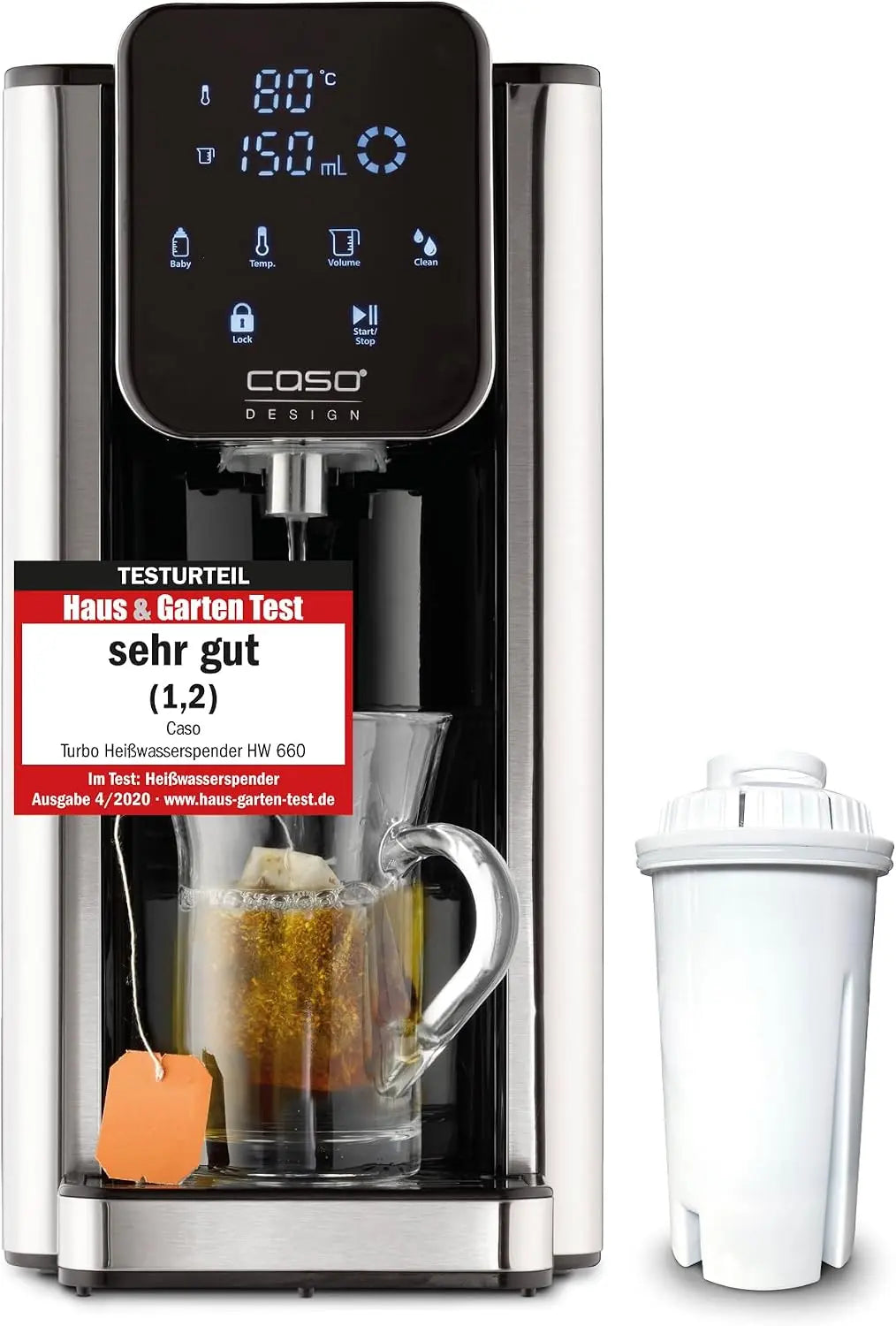 CASO HW 660 Heißwasserspender - heißes Wasser in Sekunden, 50% Energie, 8 Mengenausgaben, Babynahrung geeignet, Entkalkungserinnerung