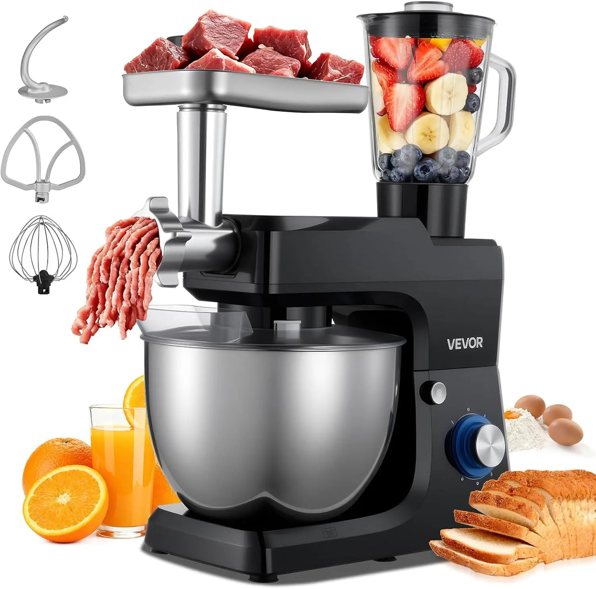 VEVOR Küchenmaschine 1500 W 7,8 L mit Edelstahl