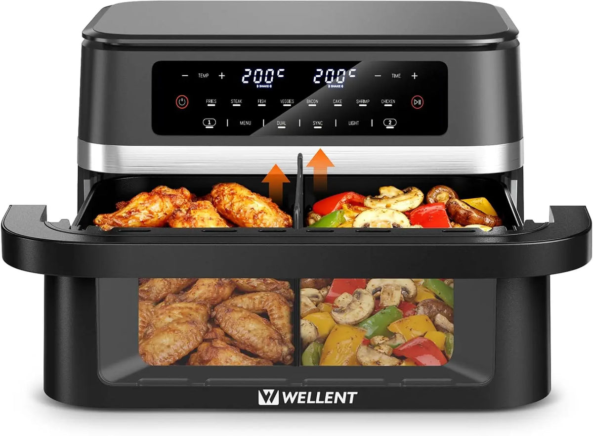 WELLENT Heißluftfritteuse 2950W 12L mit zwei Garzonen