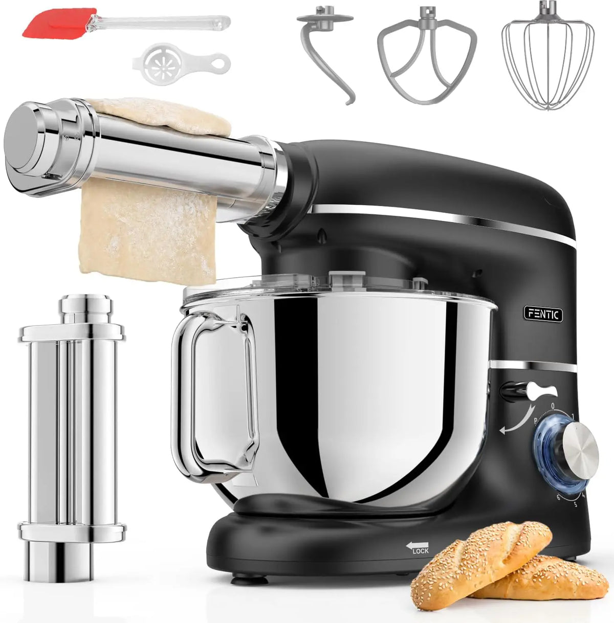 Küchenmaschine 2000W 6,2L mit Edelstahl Schwarz