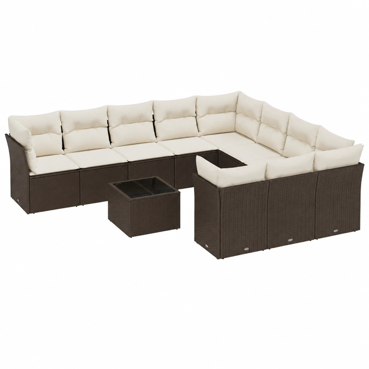 Modulare Garten-Sofagarnitur aus Poly Rattan, Braun, 12-teilig, inklusive Cremeweiße Kissen, Wetterfest für Terrasse und Balkon