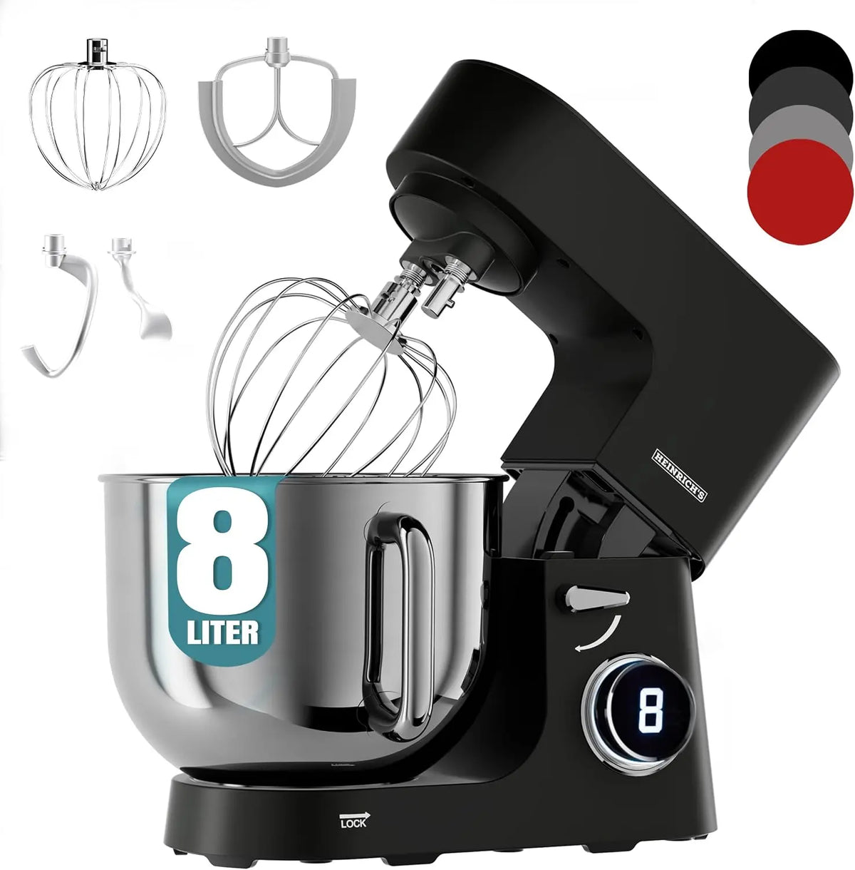 Küchenmaschine 2500W 8L mit Edelstahl Schwarz