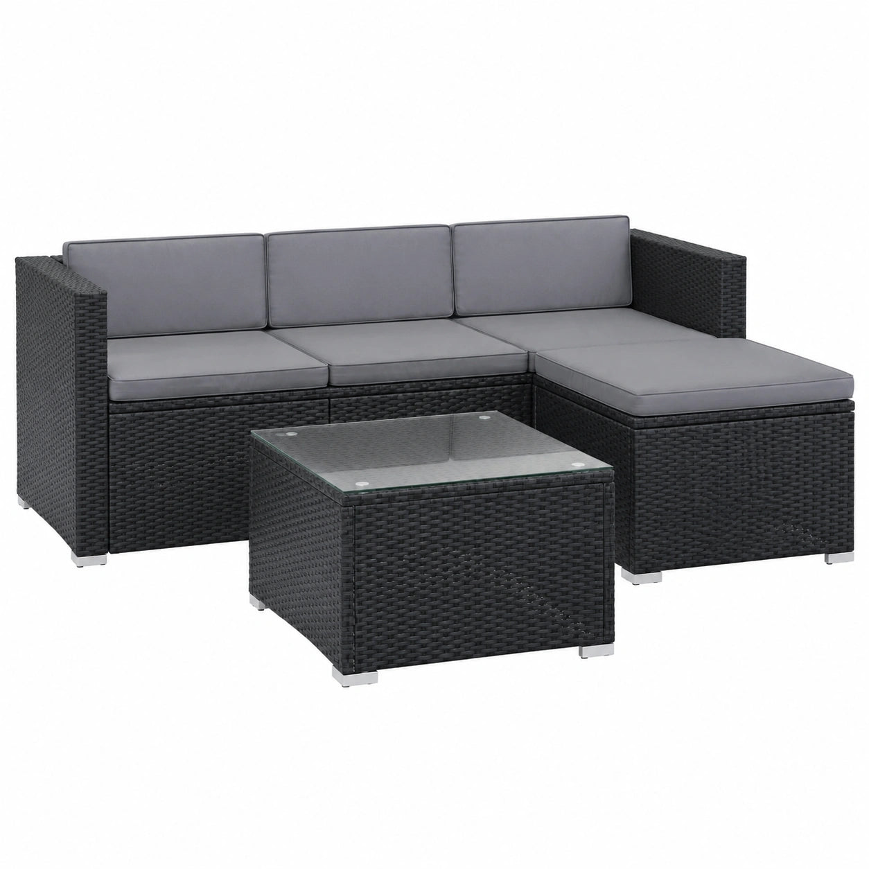 Moderne Polyrattan Lounge Gartenset 3-Sitzer Sofa in Schwarz