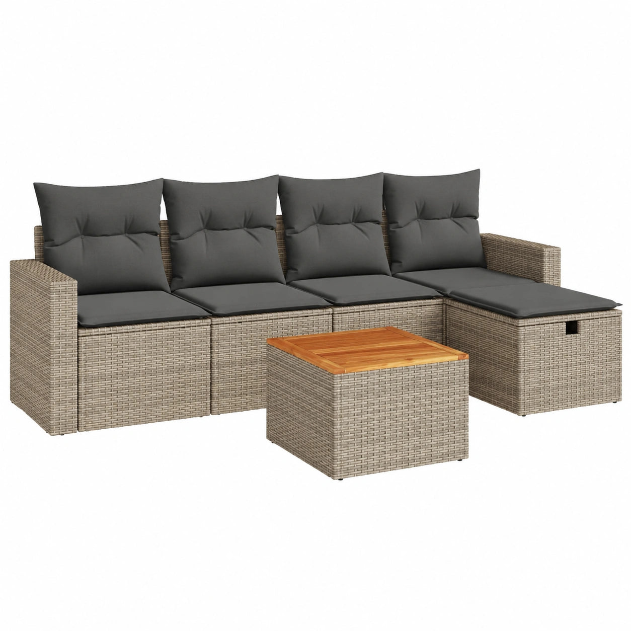 6-tlg. Gartenmöbel-Set aus Polyrattan, Grau, Modular, Inkl. Akazienholztisch, Wetterfest