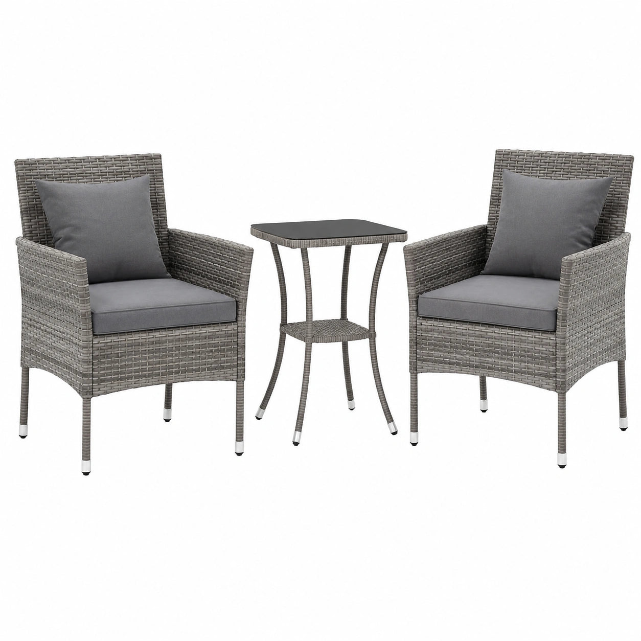 GiantEx 3-teiliges Balkonmöbel-Set aus Rattan mit Bistrotisch und 2 Stühlen inkl. Kissen
