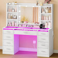 TEENFON Große Schminktisch mit LED-Beleuchtung und Glasplatte, Schminktisch mit 3 Farben Spiegel, Einstellbarer Helligkeit, 9 Schubladen, 6...