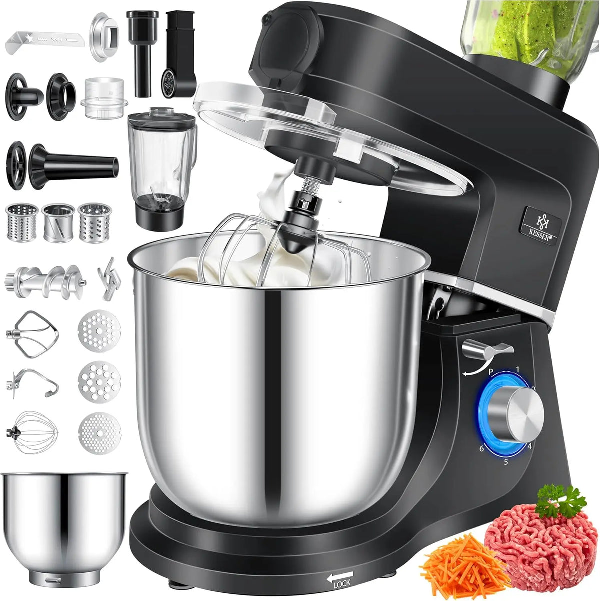 Küchenmaschine 1500W 5,5L 3in1 Schwarz