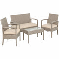 Hochwertiges Polyrattan Gartenmöbel-Set für 4 Personen mit Kissen, wetterfest, creme