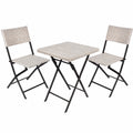 BRUBAKER Rattan-Balkonset mit Tisch und 2 Klappstühlen - Wetterfeste und platzsparende Gartenmöbel - Ideal für Balkon und Terrasse - Grau/Beige