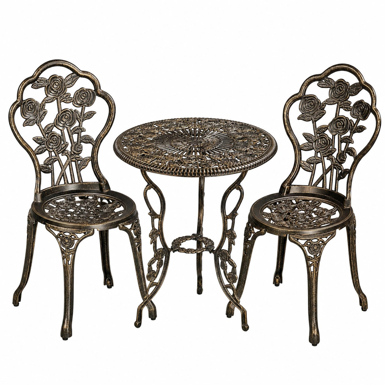 Yaheetech 3-teiliges Bistro-Set Gartenset aus Aluguss in Antik-Bronze mit Stühlen