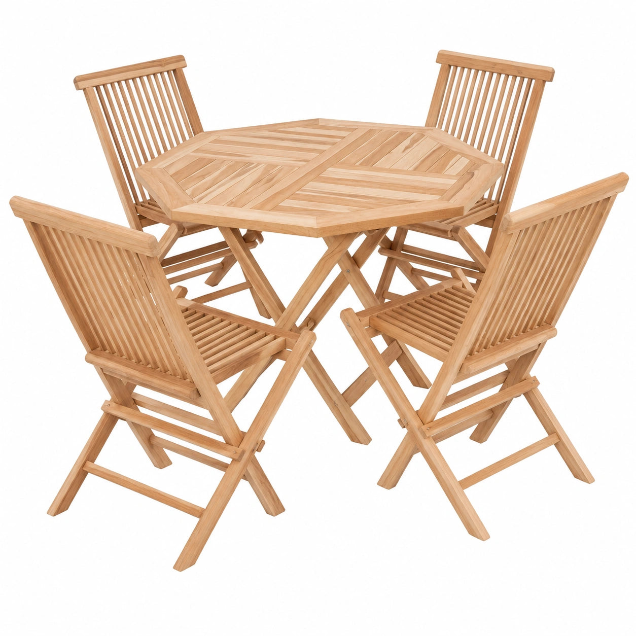Divero Teak-Gartenset Genua: Runder Tisch Ø 90 cm mit 4 klappbaren Stühlen, Braun