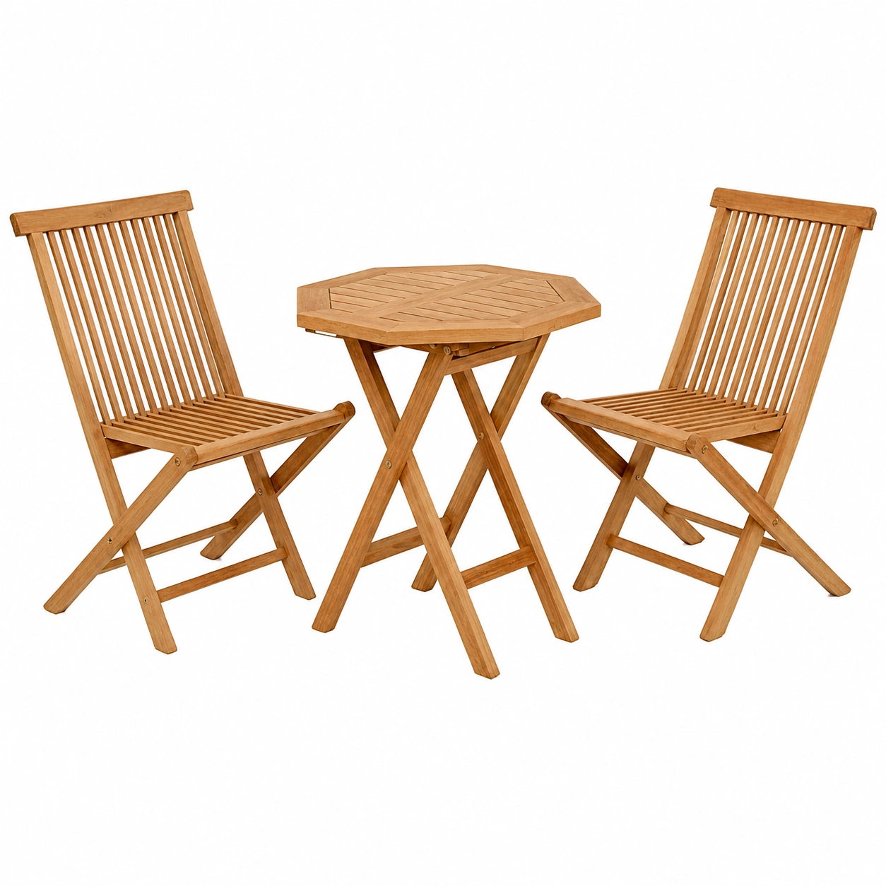 Divero Balkonset Adria – 3-teiliges Teakholz-Set mit 2 Klappstühlen und Tisch – Braun