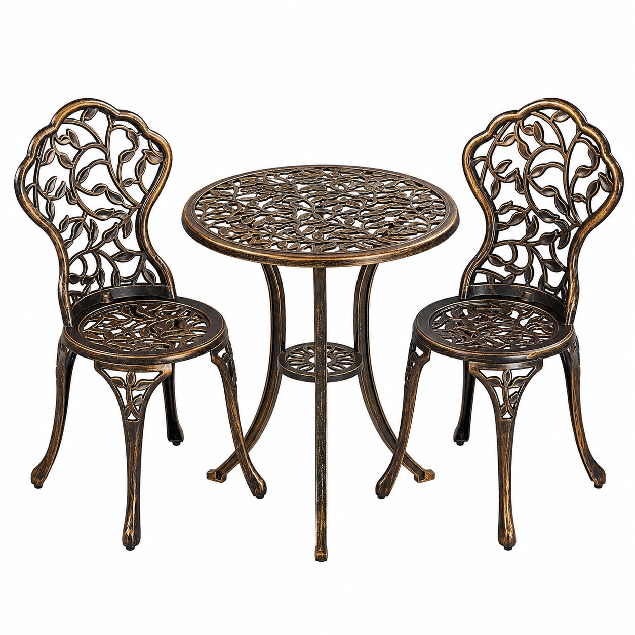 Yaheetech 3-teiliges Gartenmöbel-Set: 2 Stühle & 1 Tisch, Metall-Bistro-Set für 2 Personen, Wetterfeste Möbel für Balkon/Terrasse/Garten, Bronze