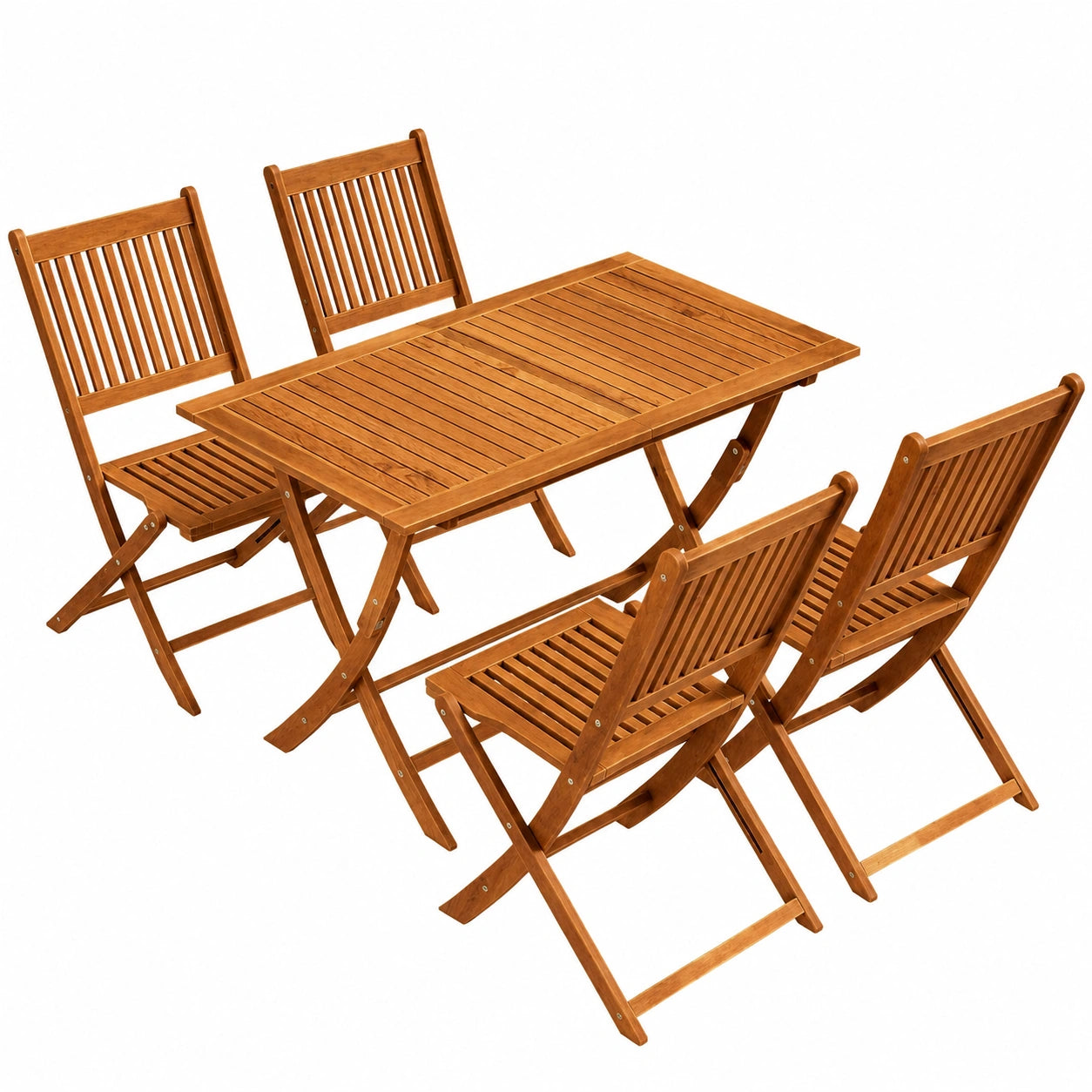 Robustes Gartenmöbel-Set aus FSC Akazienholz, klappbar: 4 Stühle & Tisch