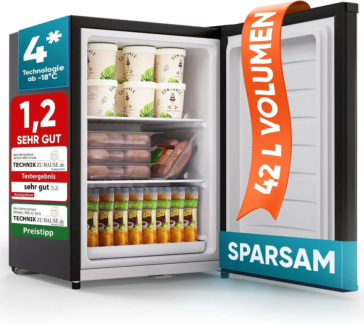 Gefrierschrank 42L Schwarz für Haushalt und Alltag