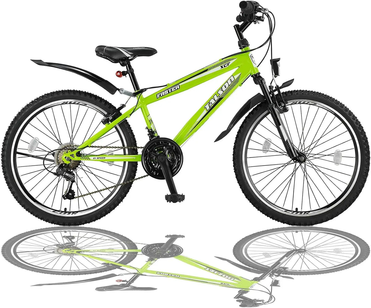 Talson 24 Zoll Mountainbike Fahrrad mit Gabelfederung & Beleuchtung 21-Gang Shimano FSTR Grün Grün
