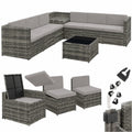 Modulares Polyrattan Gartenmöbel-Set mit Aufbewahrungsbox und Kissen - Grau